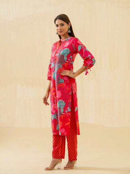 Red Floral Printed Straight Kurta and Palazzos - Buy Best Ethnic Wear for Women & Girls | Daily Woman - 
