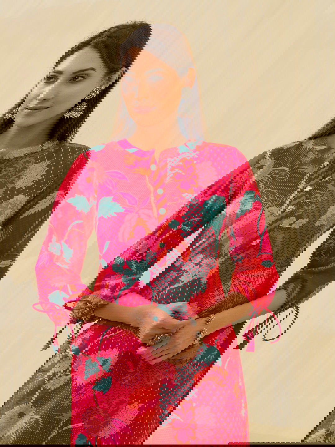 Red Floral Printed Straight Kurta and Palazzos - Buy Best Ethnic Wear for Women & Girls | Daily Woman - 