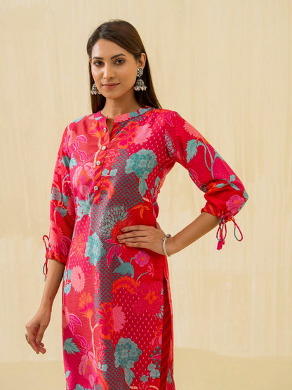 Red Floral Printed Straight Kurta and Palazzos - Buy Best Ethnic Wear for Women & Girls | Daily Woman - 