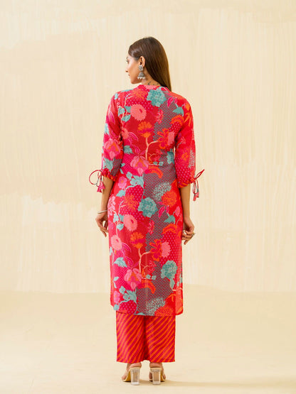 Red Floral Printed Straight Kurta and Palazzos - Buy Best Ethnic Wear for Women & Girls | Daily Woman - 