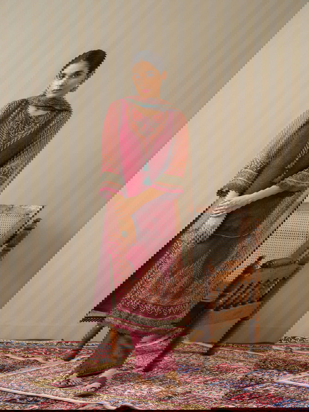 Red Printed Ethnic Motifs Straight Kurta and Trousers With Dupatta - Buy Best Ethnic Wear for Women & Girls | Daily Woman - 