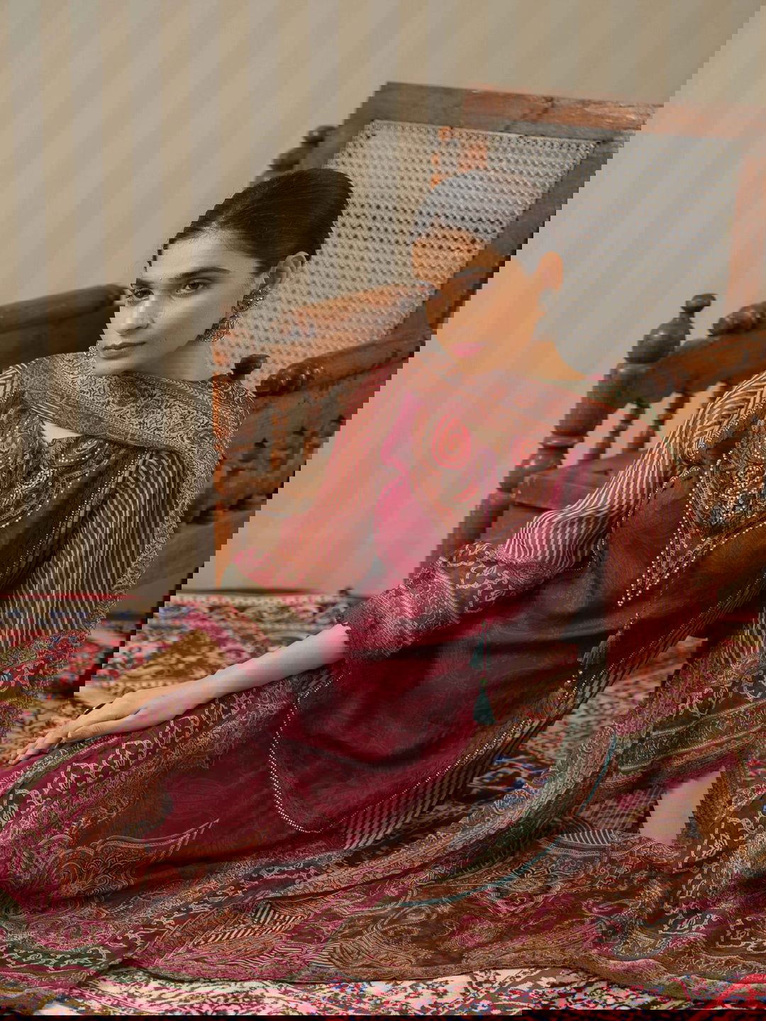 Red Printed Ethnic Motifs Straight Kurta and Trousers With Dupatta - Buy Best Ethnic Wear for Women & Girls | Daily Woman - 