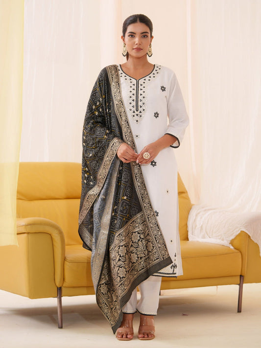 Roman Silk Embroidered Kurta With Trousers & Dupatta - Buy Best Ethnic Wear for Women & Girls | Daily Woman - 