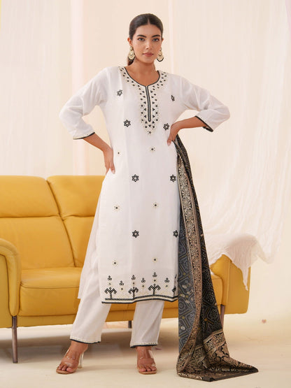 Roman Silk Embroidered Kurta With Trousers & Dupatta - Buy Best Ethnic Wear for Women & Girls | Daily Woman - 