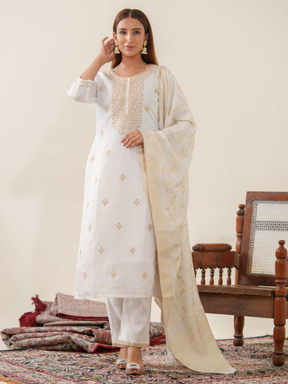 Roman Silk White Color Kurta set - Buy Best Ethnic Wear for Women & Girls | Daily Woman - 