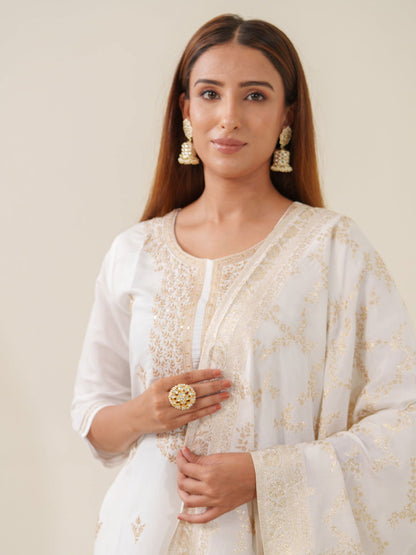 Roman Silk White Color Kurta set - Buy Best Ethnic Wear for Women & Girls | Daily Woman - 