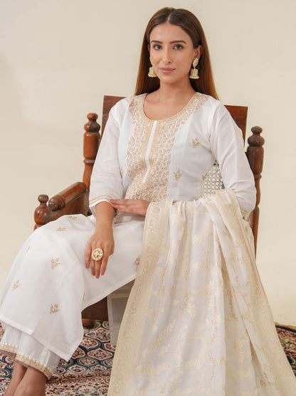 Roman Silk White Color Kurta set - Buy Best Ethnic Wear for Women & Girls | Daily Woman - 