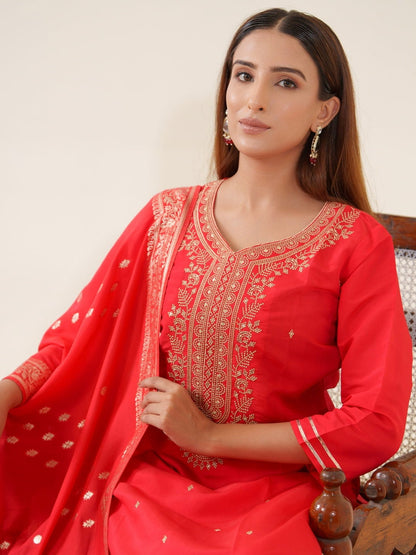 Roman Silk Woven Design Kurta With Trousers & Dupatta - Buy Best Ethnic Wear for Women & Girls | Daily Woman - 
