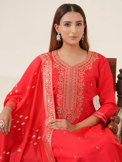 Roman Silk Woven Design Kurta With Trousers & Dupatta - Buy Best Ethnic Wear for Women & Girls | Daily Woman - 