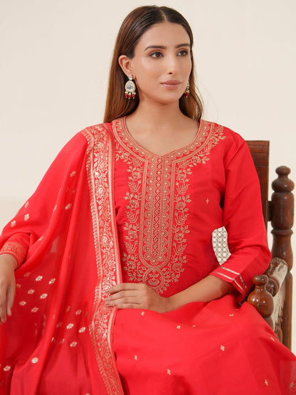 Roman Silk Woven Design Kurta With Trousers & Dupatta - Buy Best Ethnic Wear for Women & Girls | Daily Woman - 