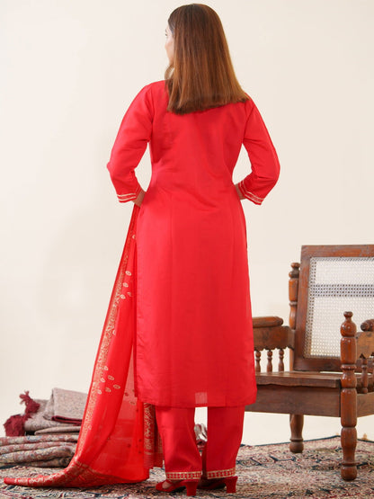 Roman Silk Woven Design Kurta With Trousers & Dupatta - Buy Best Ethnic Wear for Women & Girls | Daily Woman - 