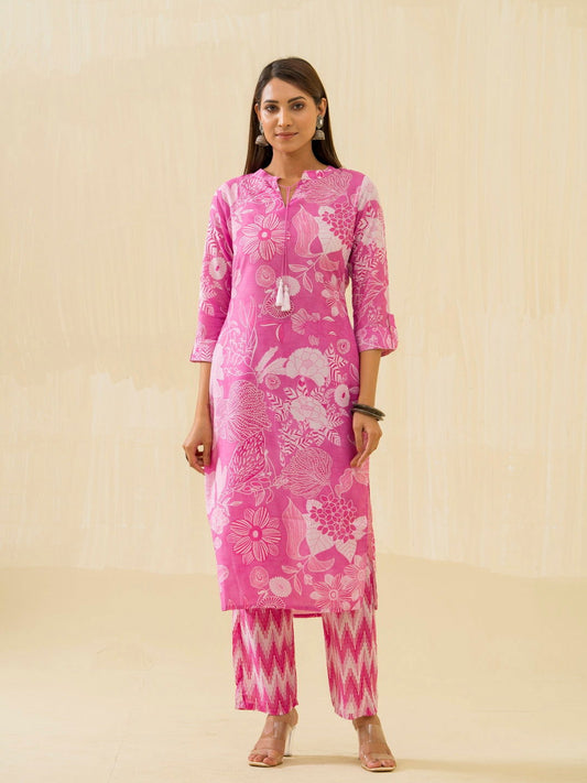 Rose Floral Printed Straight Kurta and Trousers - Buy Best Ethnic Wear for Women & Girls | Daily Woman - 