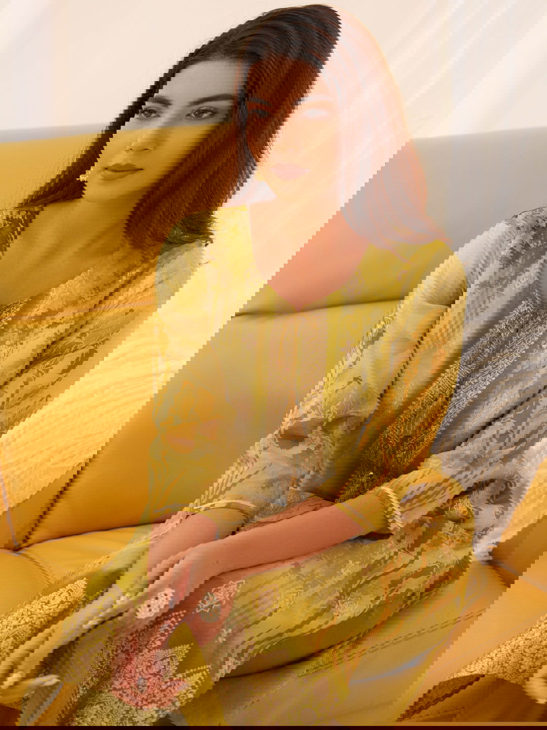 Shimmer Mehndi Color Ethnic Motifs Printed With Embroidered Kurta With Trousers & Dupatta - Buy Best Ethnic Wear for Women & Girls | Daily Woman - 