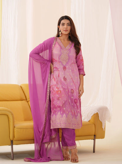 Shmmer Pink Color Woven-Designed Kurta Set - Buy Best Ethnic Wear for Women & Girls | Daily Woman - 