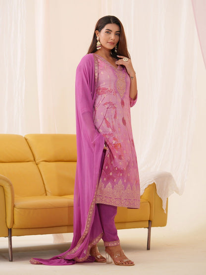 Shmmer Pink Color Woven-Designed Kurta Set - Buy Best Ethnic Wear for Women & Girls | Daily Woman - 