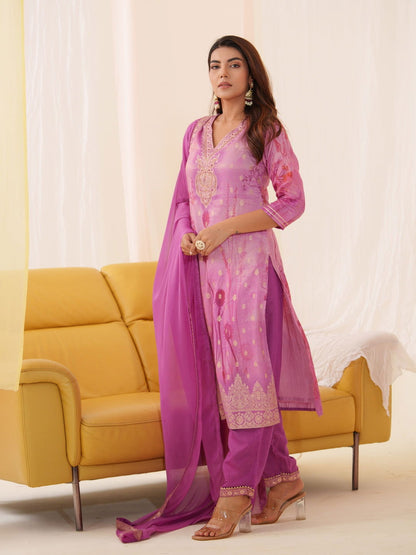 Shmmer Pink Color Woven-Designed Kurta Set - Buy Best Ethnic Wear for Women & Girls | Daily Woman - 