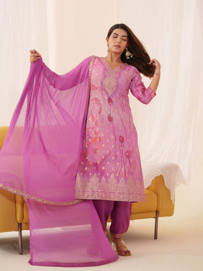 Shmmer Pink Color Woven-Designed Kurta Set - Buy Best Ethnic Wear for Women & Girls | Daily Woman - 