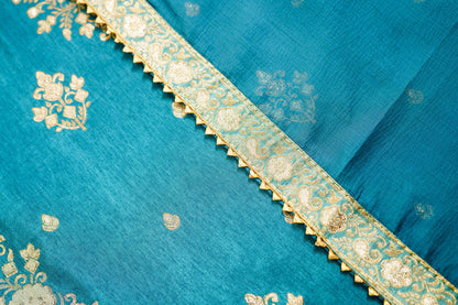 Teal Embroidered Calf Length Festive Kurti and Trousers With Dupatta - Buy Best Ethnic Wear for Women & Girls | Daily Woman - 