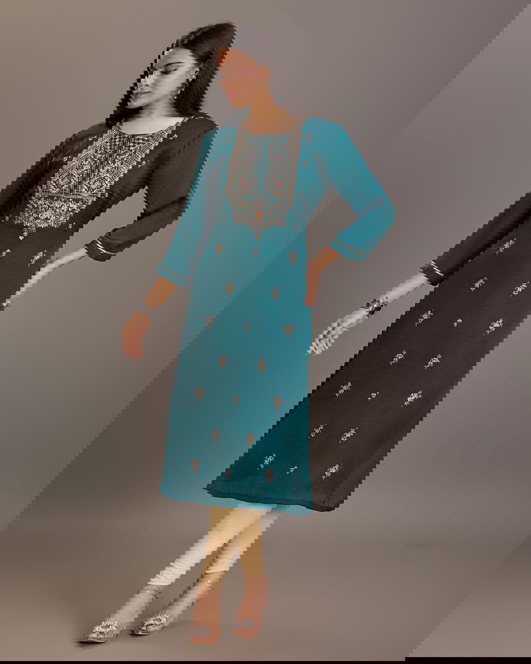 Teal  Ethnic Motifs Embroidered Straight Kurtas - Buy Best Ethnic Wear for Women & Girls | Daily Woman - 