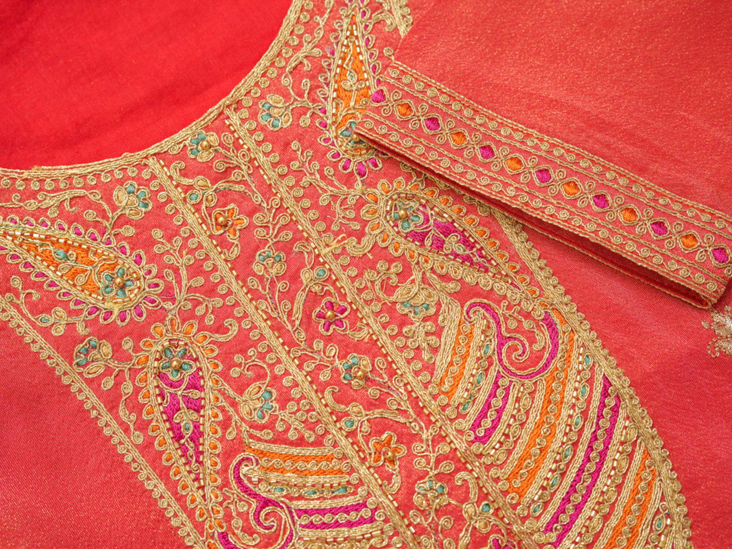 Tissue Orenge Color Woven Design Kurta With Trousers & Dupatta - Buy Best Ethnic Wear for Women & Girls | Daily Woman - 