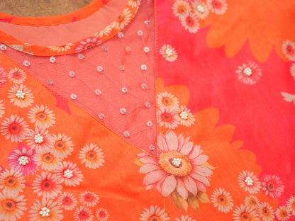Tomato Chiffon Women Ethnic Motifs Embroidered Kurta With Trousers & Dupatta - Buy Best Ethnic Wear for Women & Girls | Daily Woman - 