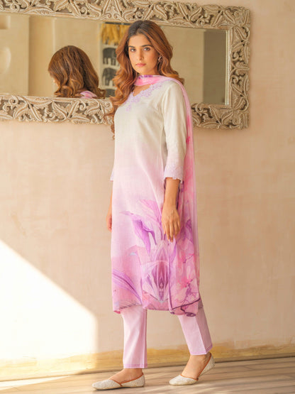 Violet Animal Colourblocked Straight Kurta and Trousers With Dupatta - Buy Best Ethnic Wear for Women & Girls | Daily Woman - 