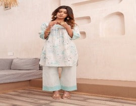 Floral Printed V-Neck Pure Cotton Tunic And Trousers