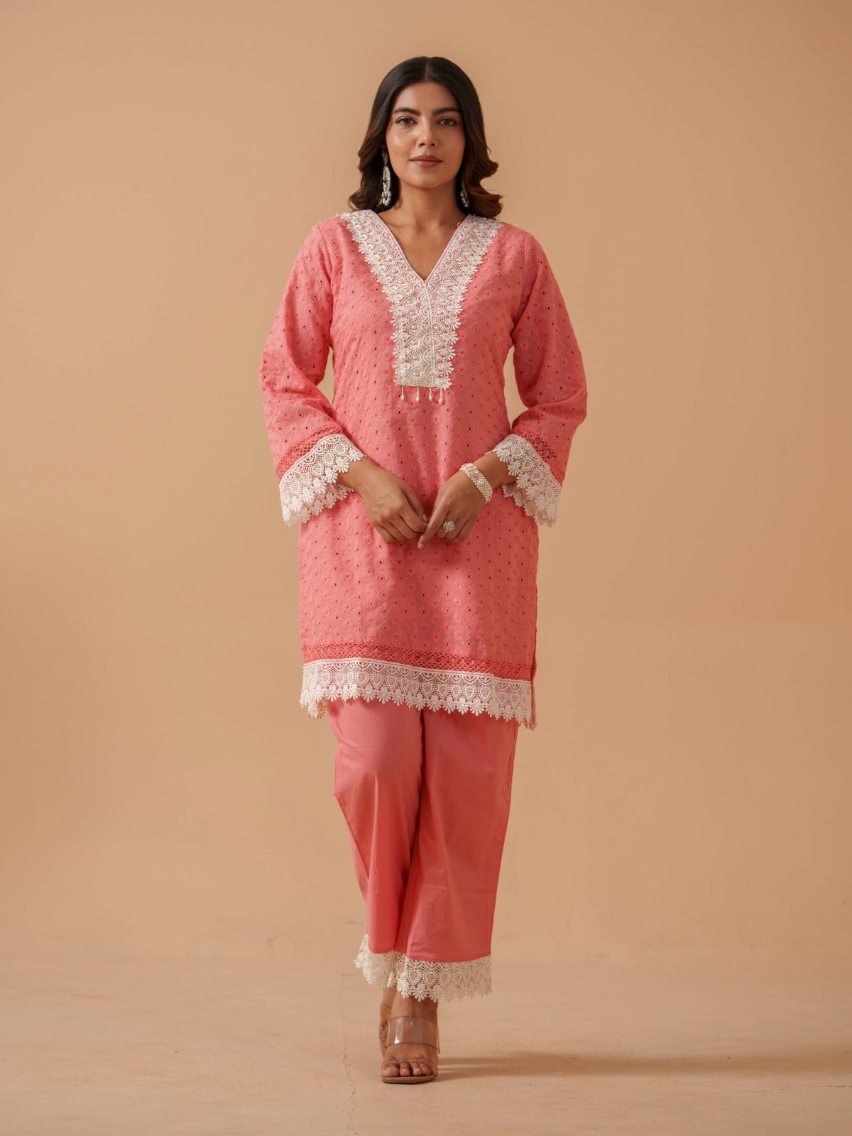 Embroidered Pure Cotton Tunic With Trousers Co-Ords