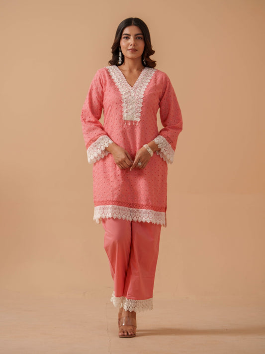 Embroidered Pure Cotton Tunic With Trousers Co-Ords