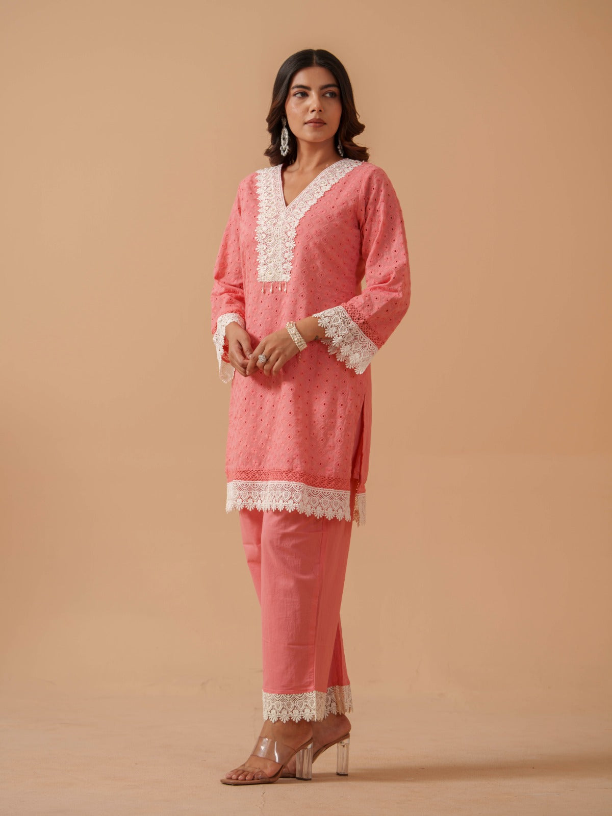 Embroidered Pure Cotton Tunic With Trousers Co-Ords