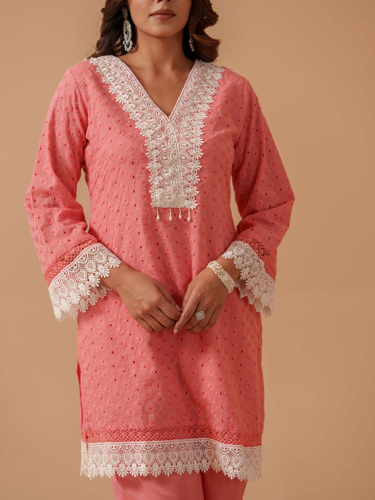 Embroidered Pure Cotton Tunic With Trousers Co-Ords
