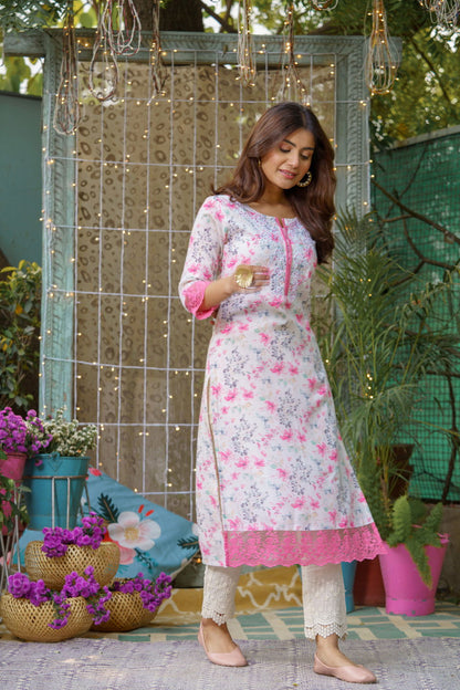 White Floral Printed Straight Kurta - Buy Best Ethnic Wear for Women & Girls | Daily Woman - 