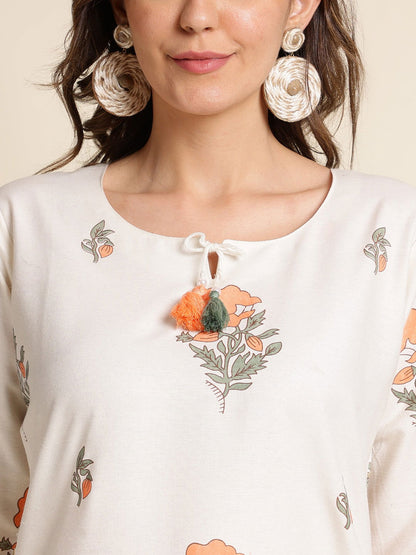 White Foral Printed Straight Kurta With Trouser - Buy Best Ethnic Wear for Women & Girls | Daily Woman - 