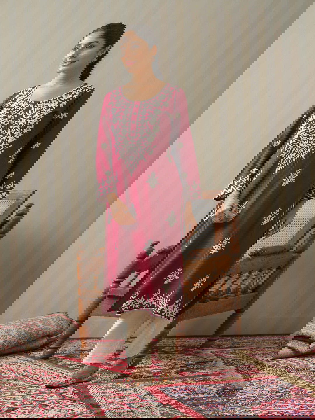 Wine Chikankari Embroidered Straight Kurta - Buy Best Ethnic Wear for Women & Girls | Daily Woman - 