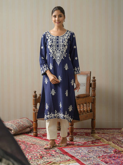 Wine Chikankari Embroidered Straight Kurta - Buy Best Ethnic Wear for Women & Girls | Daily Woman - 