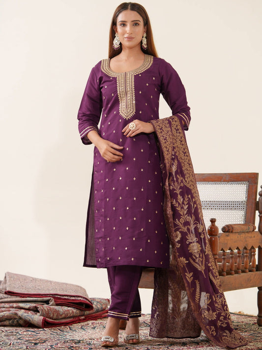 Wine Color Roman Silk Kurta Set with Dupatta - Buy Best Ethnic Wear for Women & Girls | Daily Woman -