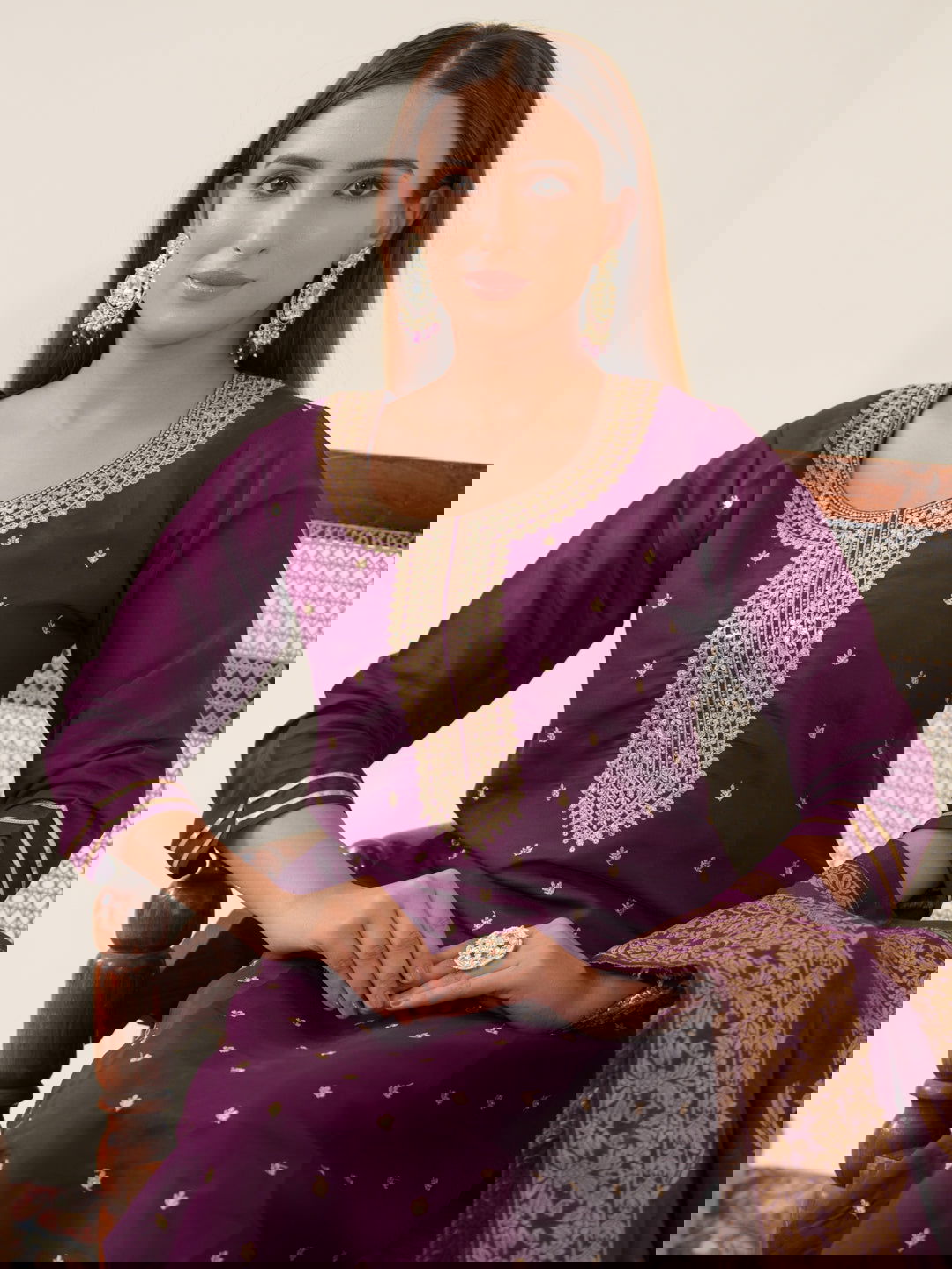 Wine Color Roman Silk Kurta Set with Dupatta - Buy Best Ethnic Wear for Women & Girls | Daily Woman - 