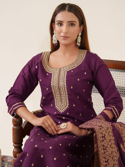 Wine Color Roman Silk Kurta Set with Dupatta - Buy Best Ethnic Wear for Women & Girls | Daily Woman - 