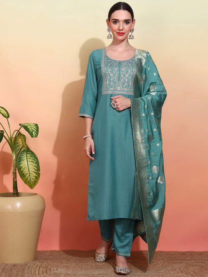 Women Embroidered Regular Kurta with Trousers & With Dupatta - Buy Best Ethnic Wear for Women & Girls | Daily Woman - 