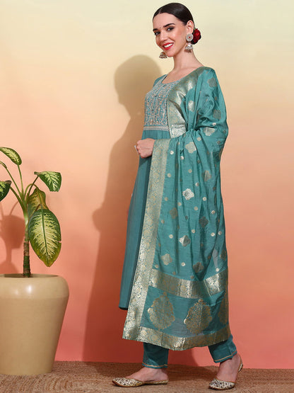Women Embroidered Regular Kurta with Trousers & With Dupatta - Buy Best Ethnic Wear for Women & Girls | Daily Woman - 