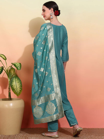 Women Embroidered Regular Kurta with Trousers & With Dupatta - Buy Best Ethnic Wear for Women & Girls | Daily Woman - 