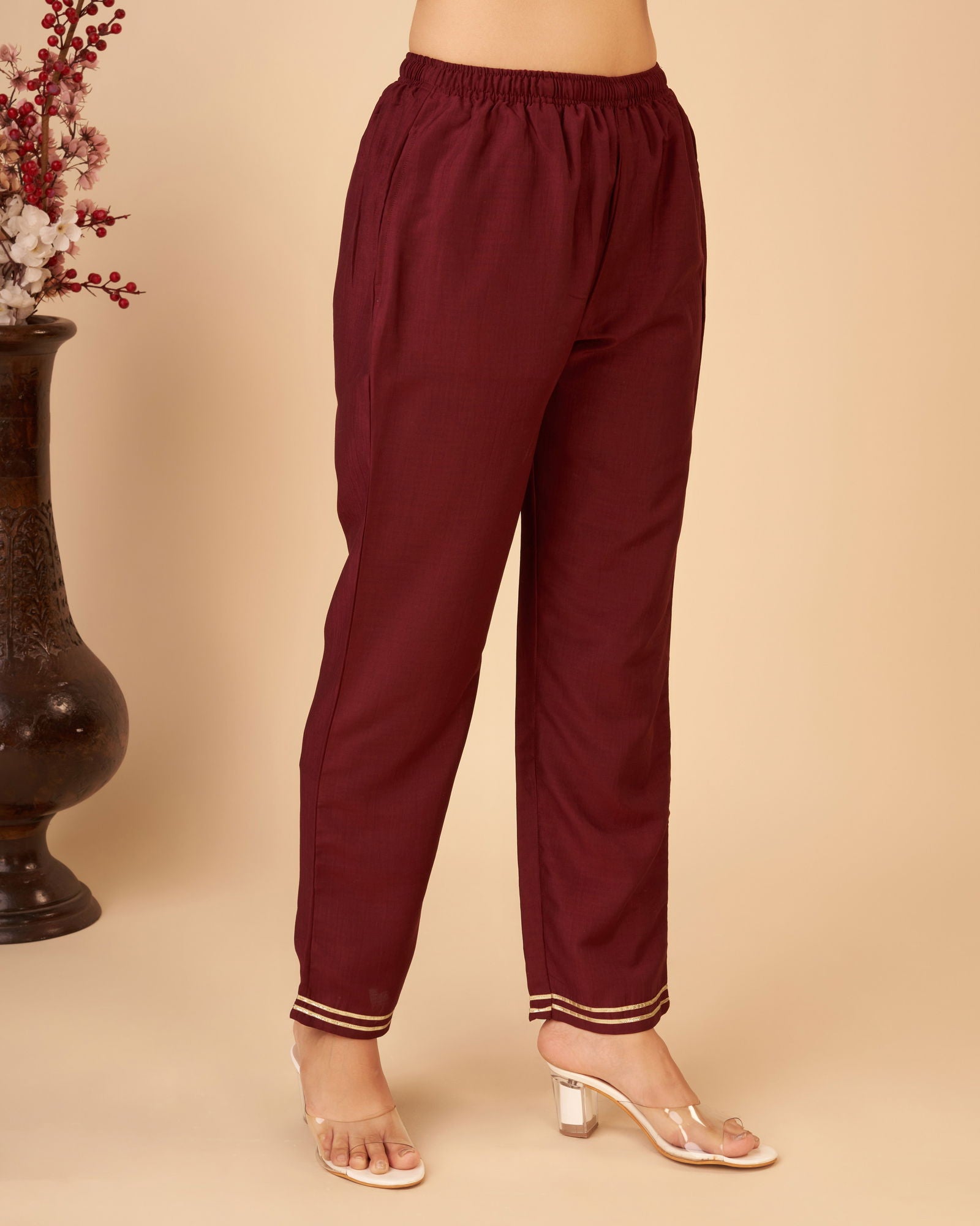 Women Maroon Ethnic Motifs Yoke Design Regular Kurta with Trousers & With Dupatta - Buy Best Ethnic Wear for Women & Girls | Daily Woman - 