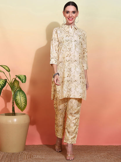 Women Printed Regular Linen Kurta with Trousers - Buy Best Ethnic Wear for Women & Girls | Daily Woman - 