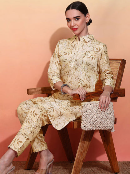 Women Printed Regular Linen Kurta with Trousers - Buy Best Ethnic Wear for Women & Girls | Daily Woman - 
