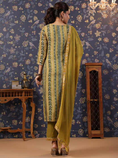 Woven Design Mirror Work Straight Kurta With Trouser & Dupatta - Buy Best Ethnic Wear for Women & Girls | Daily Woman - 