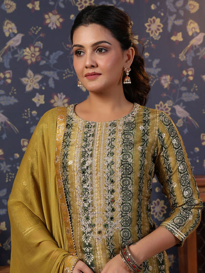 Woven Design Mirror Work Straight Kurta With Trouser & Dupatta - Buy Best Ethnic Wear for Women & Girls | Daily Woman - 