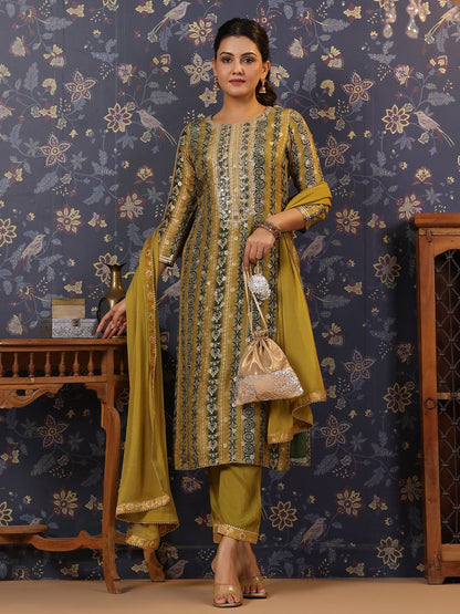 Woven Design Mirror Work Straight Kurta With Trouser & Dupatta - Buy Best Ethnic Wear for Women & Girls | Daily Woman - 
