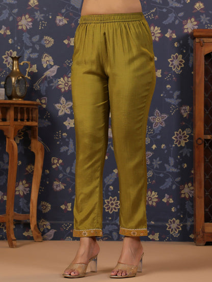 Woven Design Mirror Work Straight Kurta With Trouser & Dupatta - Buy Best Ethnic Wear for Women & Girls | Daily Woman - 