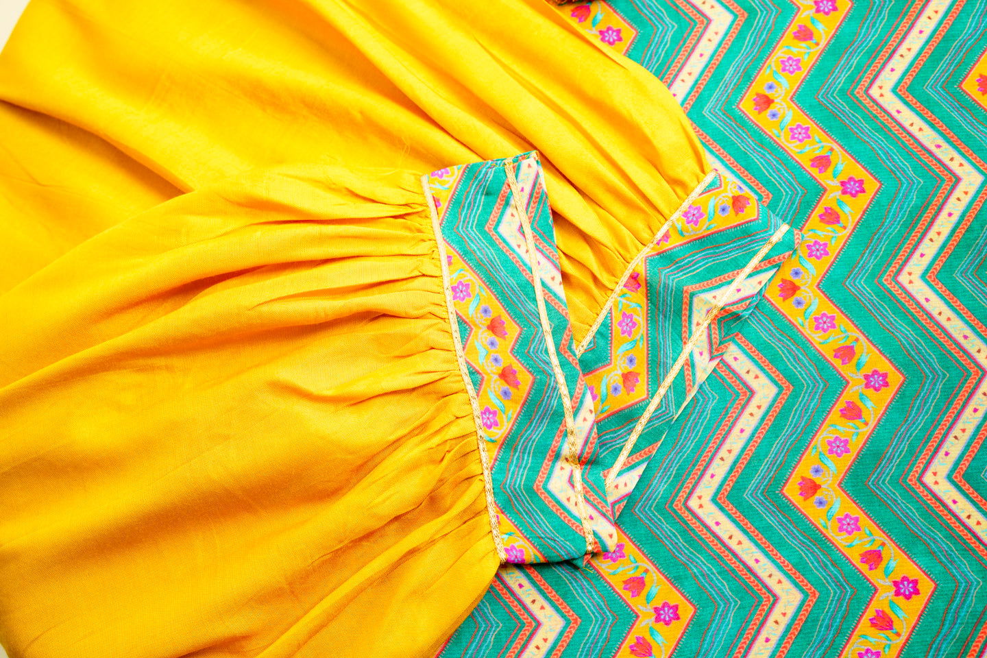 Yellow Chevron Printed Beads and Stones Straight Kurta With Salwar - Buy Best Ethnic Wear for Women & Girls | Daily Woman - 