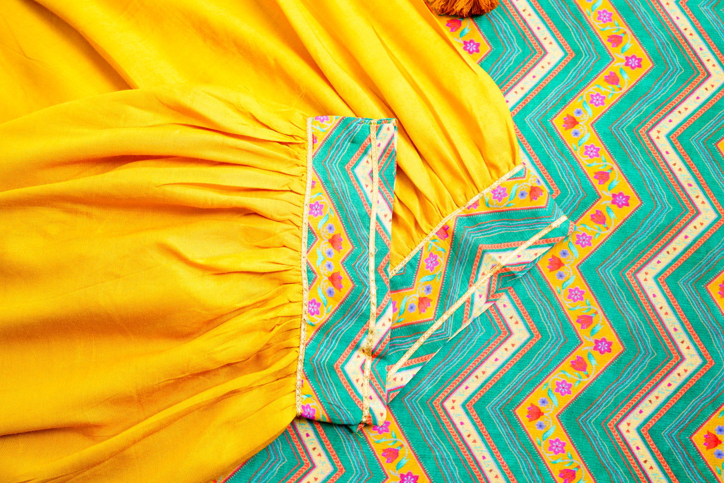 Yellow Chevron Printed Beads and Stones Straight Kurta With Salwar - Buy Best Ethnic Wear for Women & Girls | Daily Woman - 